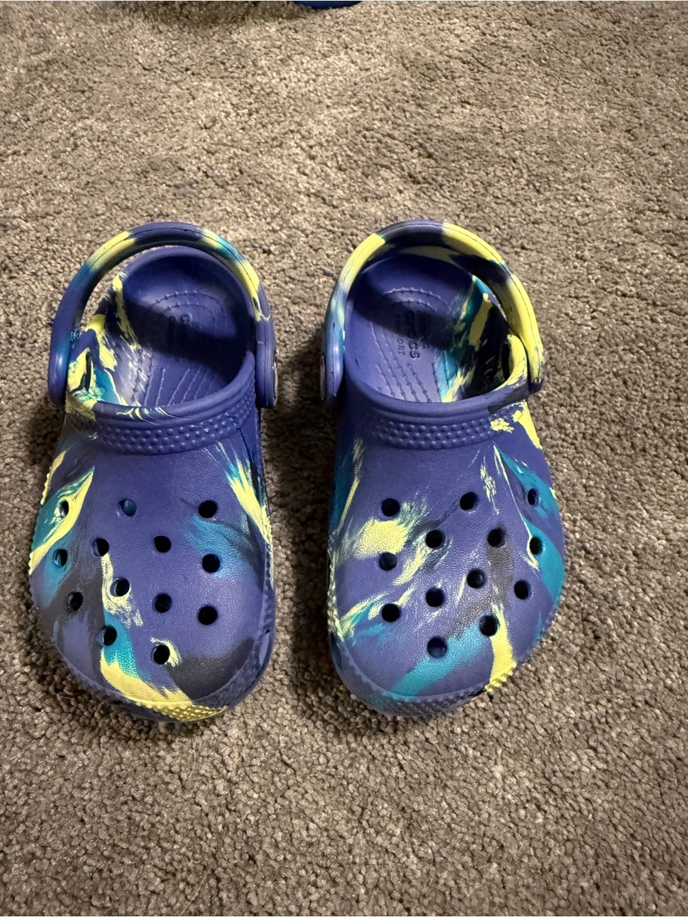 CROCS toddler Clog in Purple with Yellow & Teal Swirl